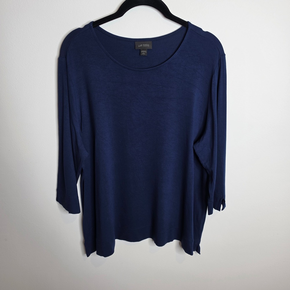 J. Jill Wearever Collection Knit Top Women Large Petite Navy Blue 3/4 Sleeve